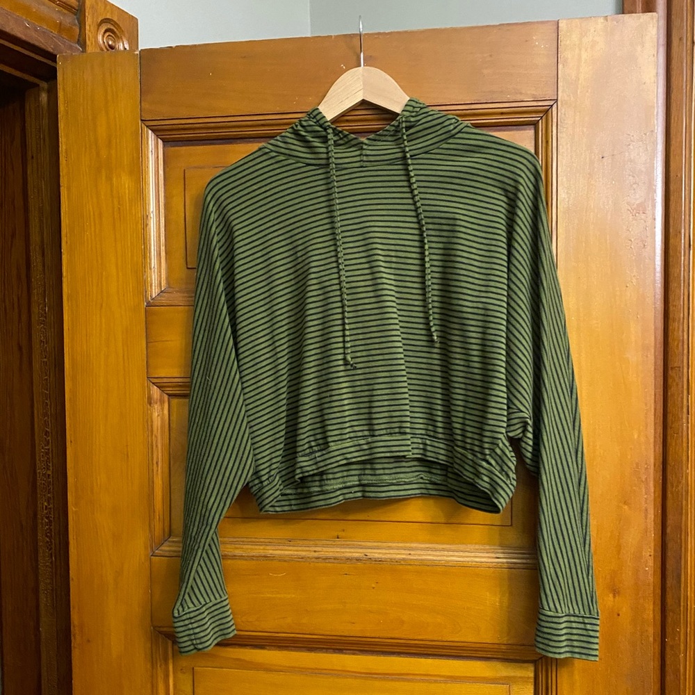 Striped Cropped Hooded Pullover